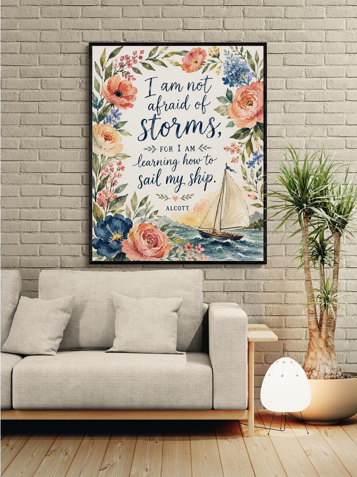 I Am Not Afraid Of Storms Wall Art Print | Louisa May Alcott Quote | Little Women | Children's Home Decor | Literary | Nursery Floral Gift