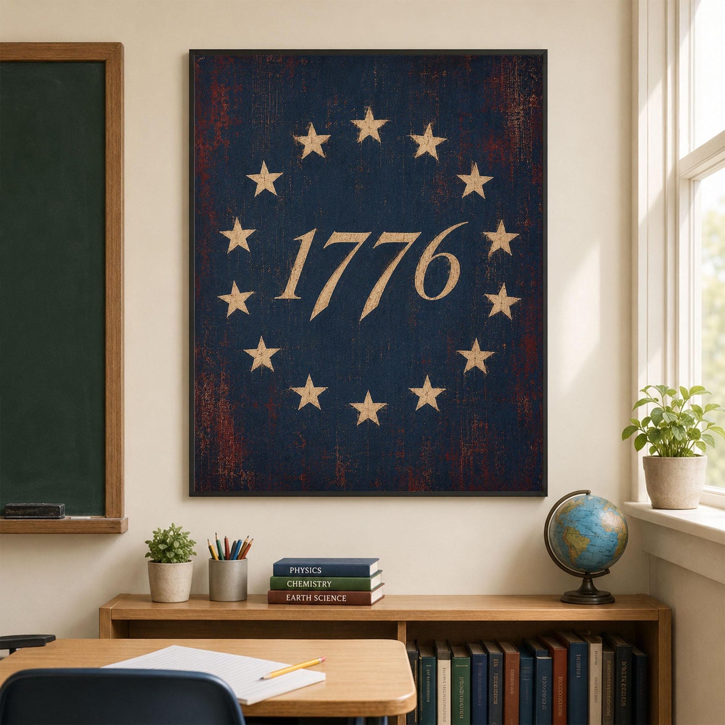 1776 Betsy Ross Flag Patriotic Art Print | Vintage Americana Independence Day Home Decor | Revolutionary War | Rustic 4th of July Artwork