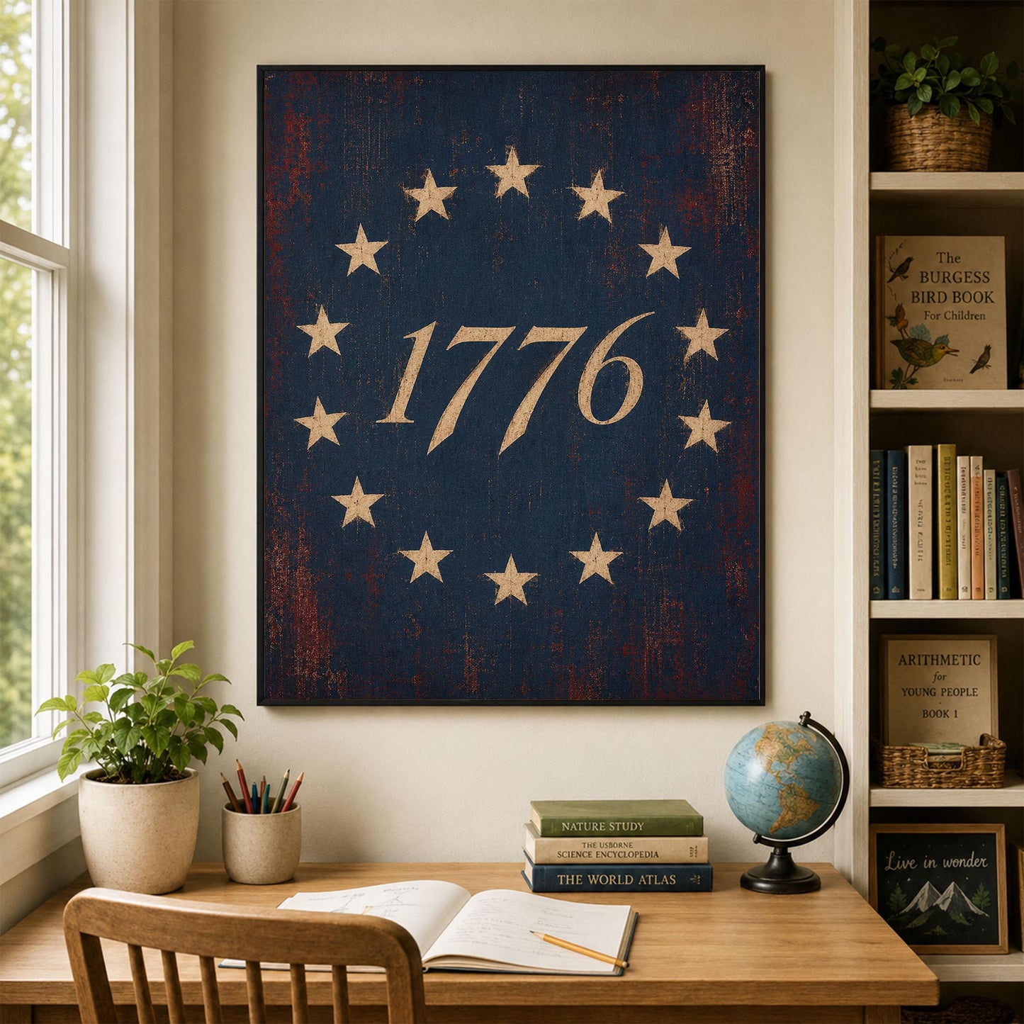 1776 Betsy Ross Flag Patriotic Art Print | Vintage Americana Independence Day Home Decor | Revolutionary War | Rustic 4th of July Artwork