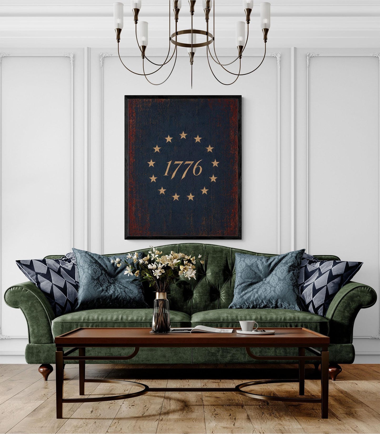 1776 Americana Wall Art Print, Betsy Ross Flag Inspired Home Decor, Patriotic Colonial Artwork, Vintage American History Gift