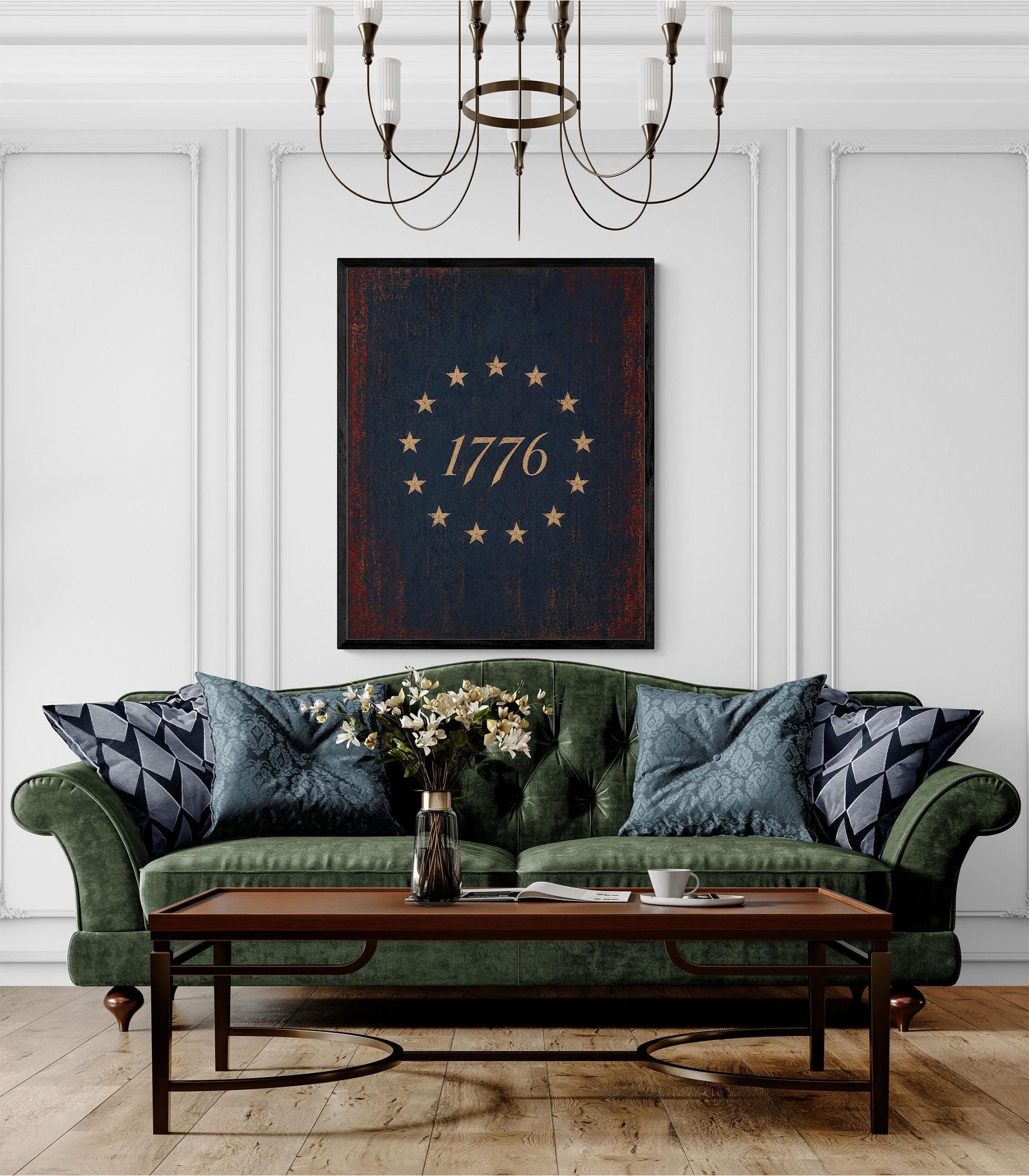 1776 Americana Wall Art Print, Betsy Ross Flag Inspired Home Decor, Patriotic Colonial Artwork, Vintage American History Gift