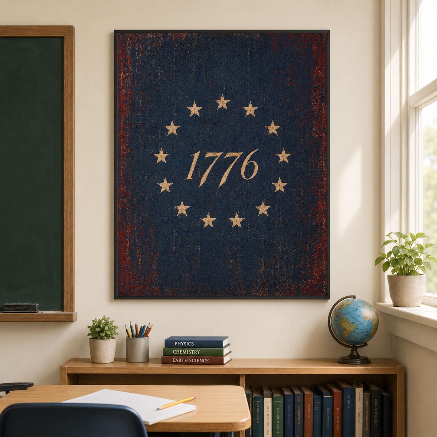 1776 Americana Wall Art Print, Betsy Ross Flag Inspired Home Decor, Patriotic Colonial Artwork, Vintage American History Gift