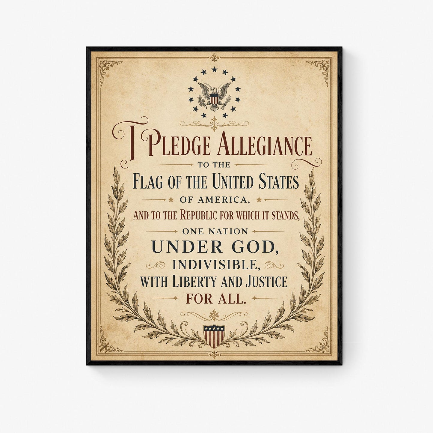 Pledge of Allegiance Art Print | Vintage Americana Independence Day Home Decor | Constitution | Rustic 4th of July | School Artwork