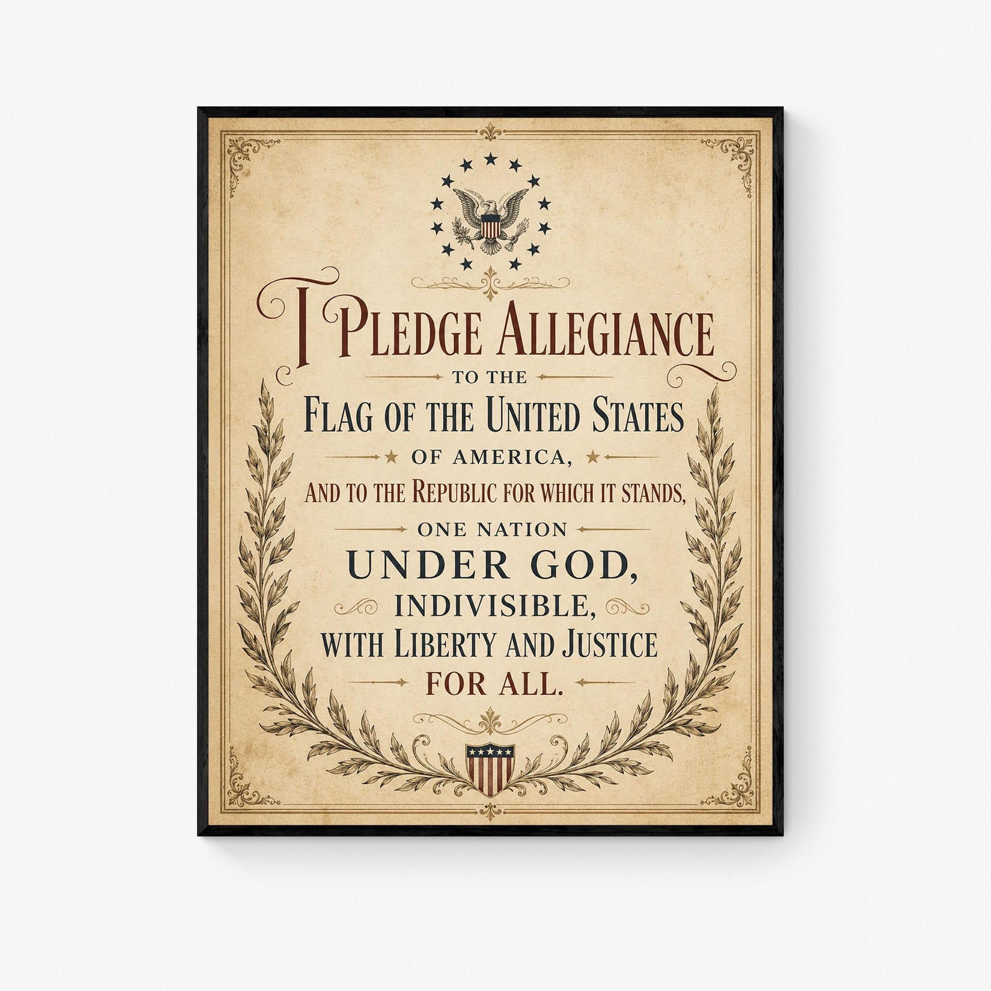 Pledge of Allegiance Art Print | Vintage Americana Independence Day Home Decor | Constitution | Rustic 4th of July | School Artwork