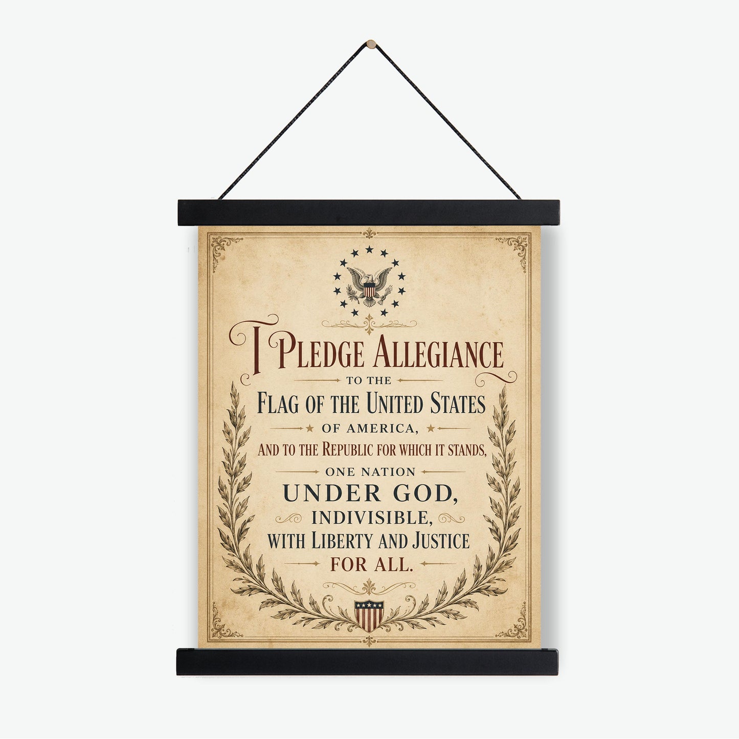 Pledge of Allegiance Art Print | Vintage Americana Independence Day Home Decor | Constitution | Rustic 4th of July | School Artwork