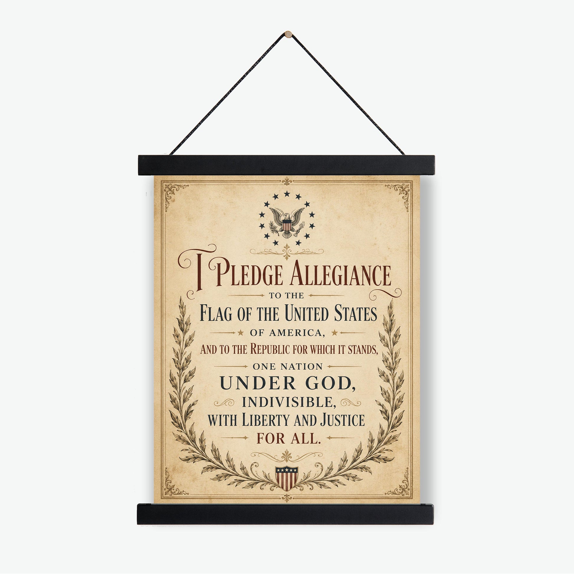 Pledge of Allegiance Art Print | Vintage Americana Independence Day Home Decor | Constitution | Rustic 4th of July | School Artwork