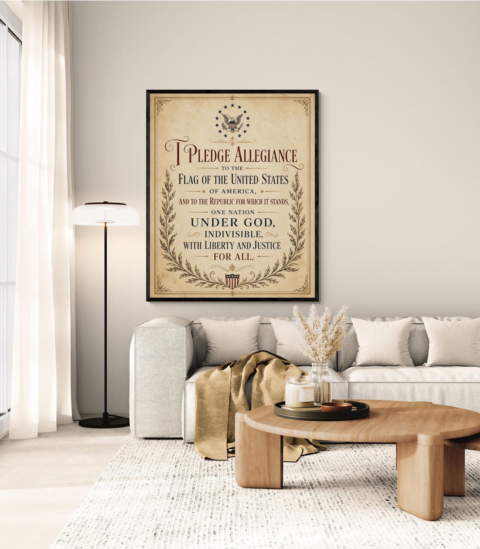 Pledge of Allegiance Art Print | Vintage Americana Independence Day Home Decor | Constitution | Rustic 4th of July | School Artwork