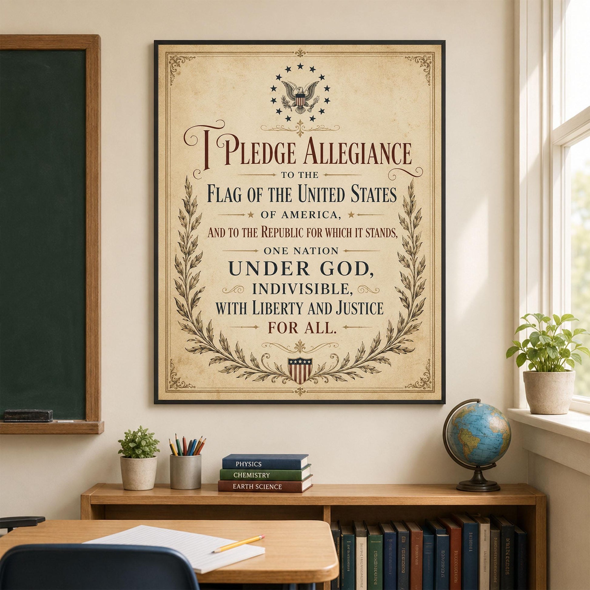 Pledge of Allegiance Art Print | Vintage Americana Independence Day Home Decor | Constitution | Rustic 4th of July | School Artwork