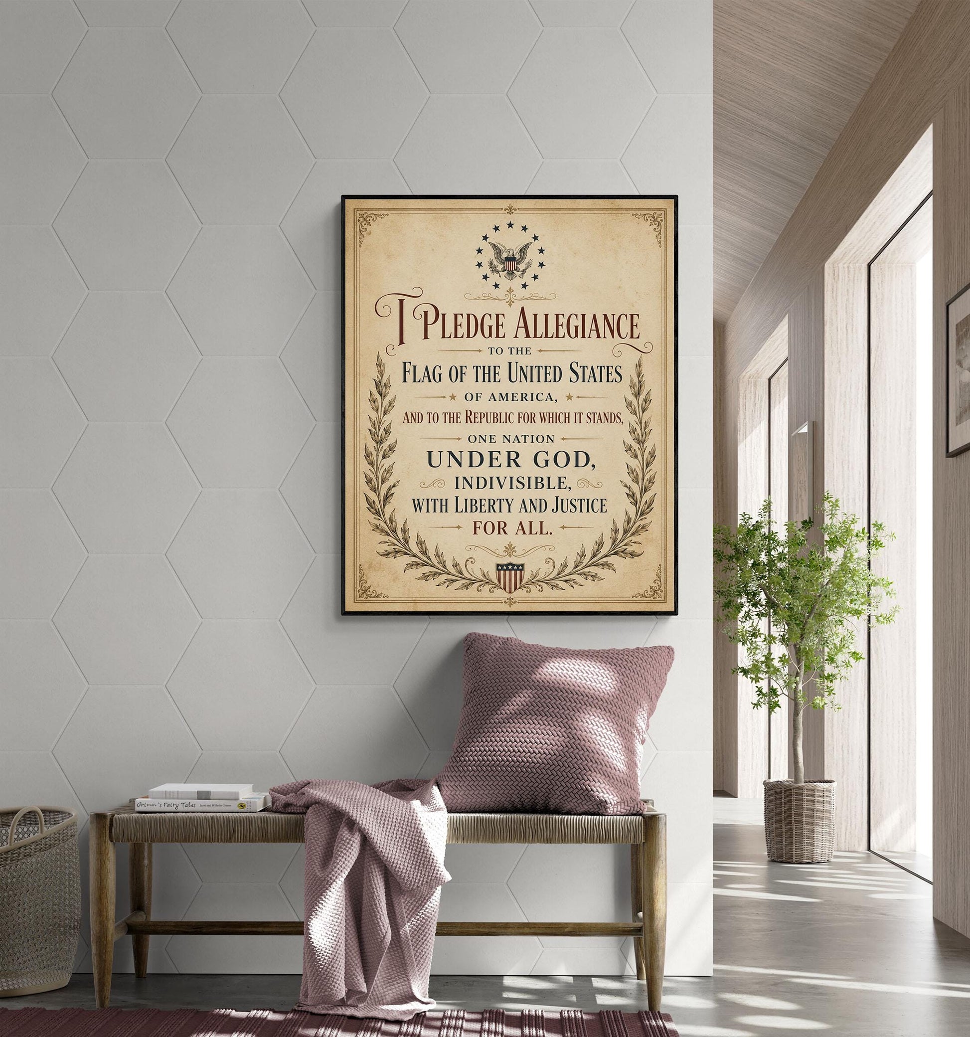 Pledge of Allegiance Art Print | Vintage Americana Independence Day Home Decor | Constitution | Rustic 4th of July | School Artwork