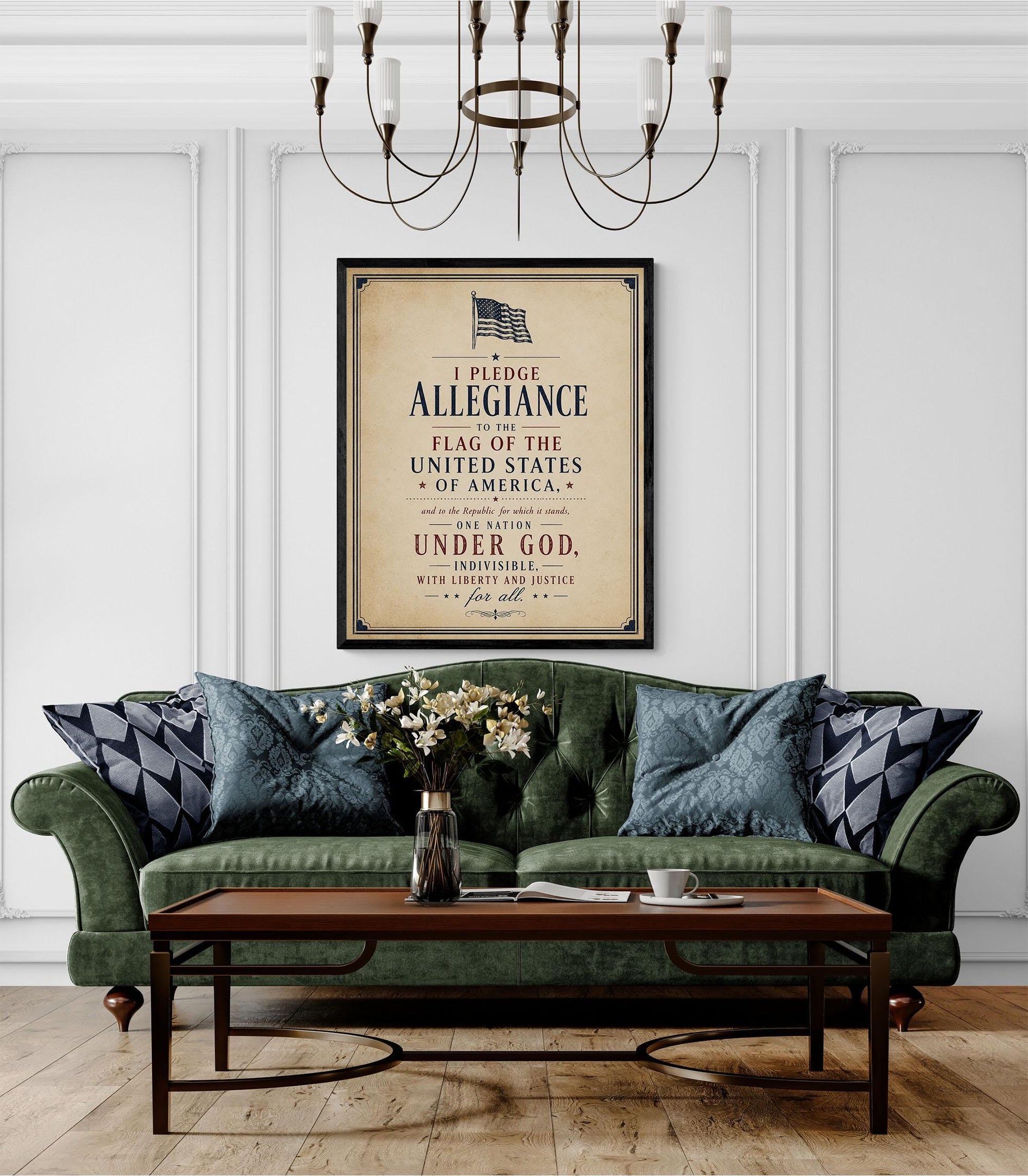Pledge of Allegiance Wall Art Print | Patriotic Classroom Decor | Vintage Americana Typography | American History Home School Artwork