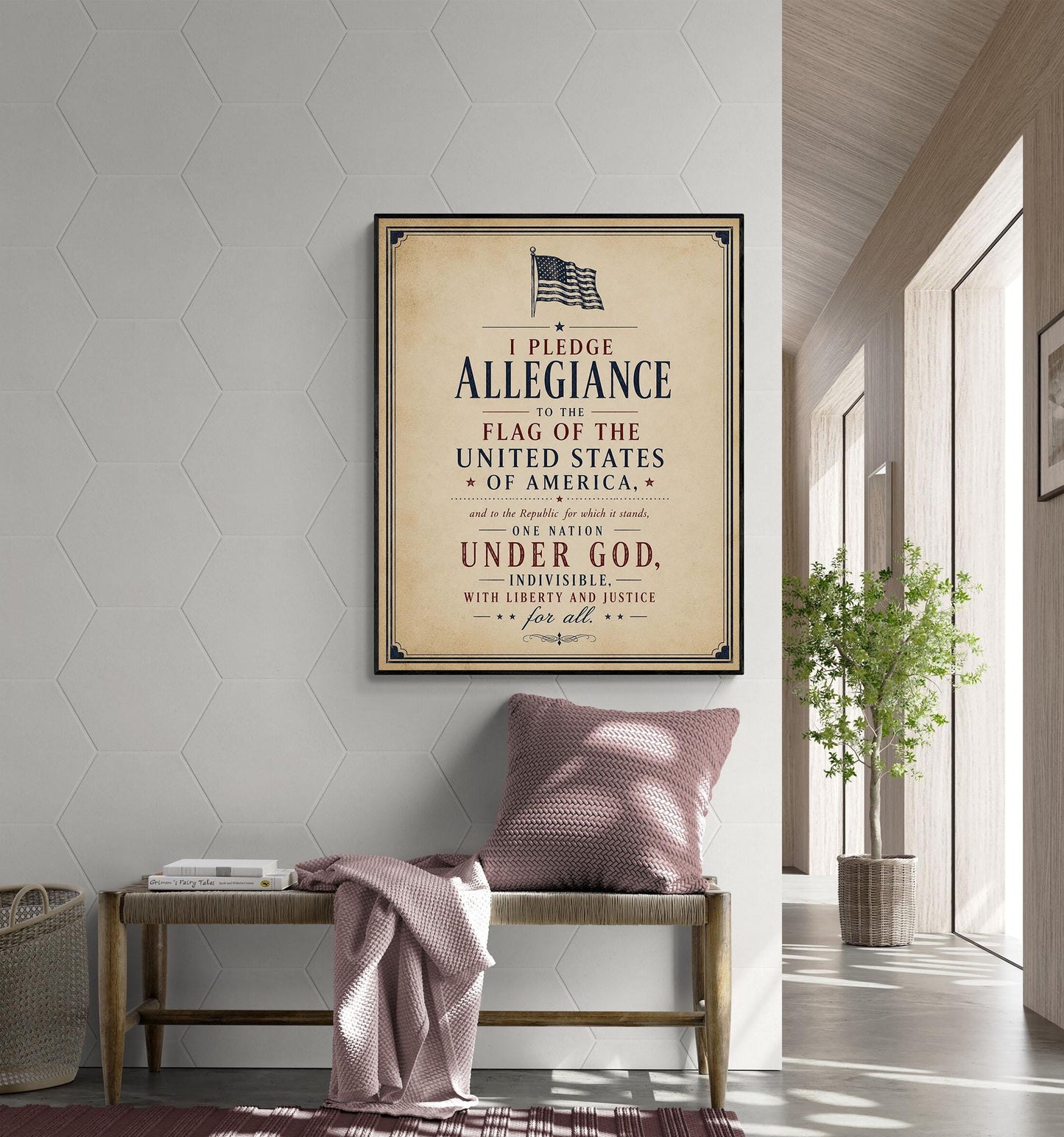 Pledge of Allegiance Wall Art Print | Patriotic Classroom Decor | Vintage Americana Typography | American History Home School Artwork