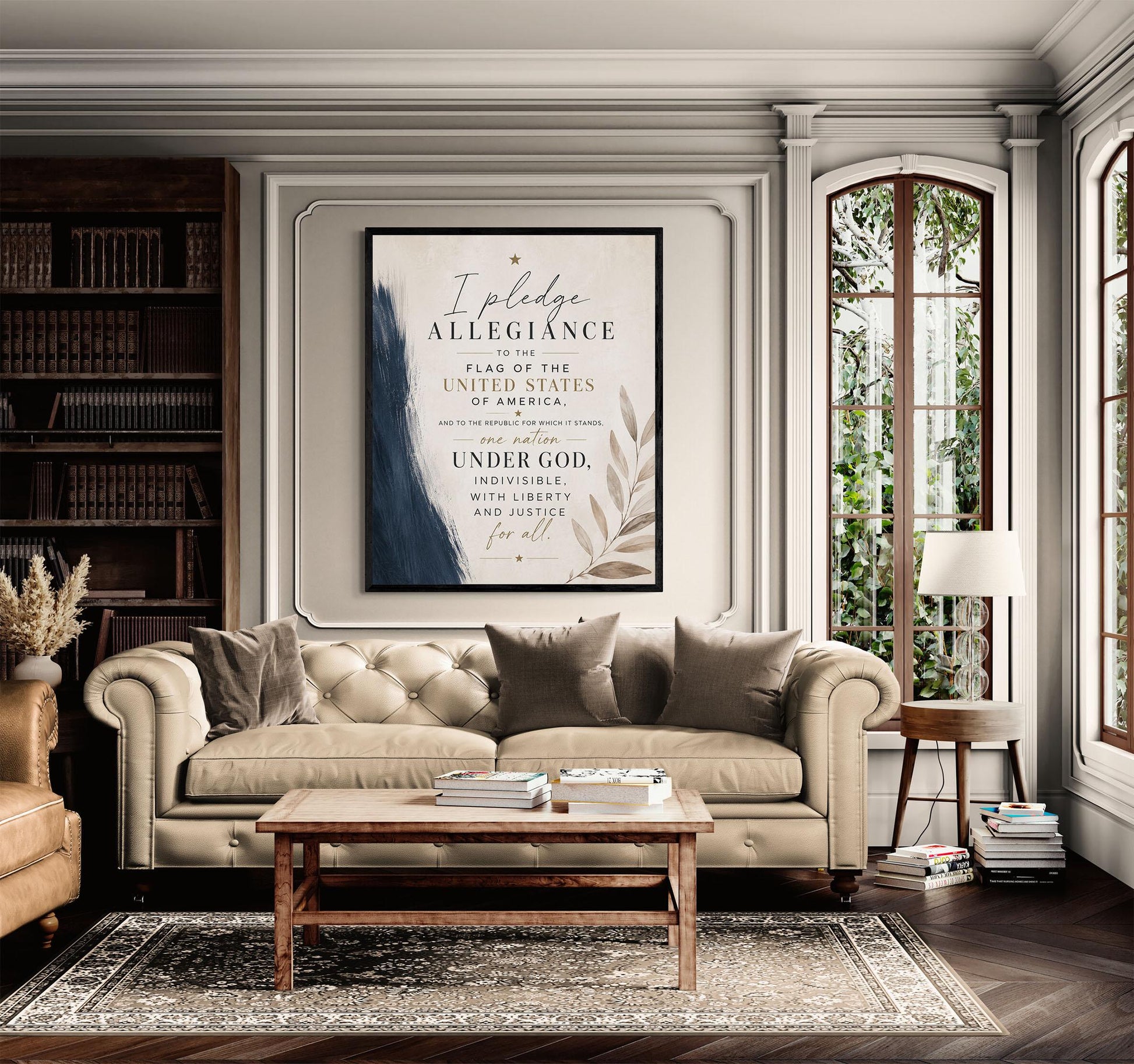 Pledge of Allegiance Wall Art Print | Neutral Patriotic Decor | Modern Americana Typography | Faith and Liberty Home Decor