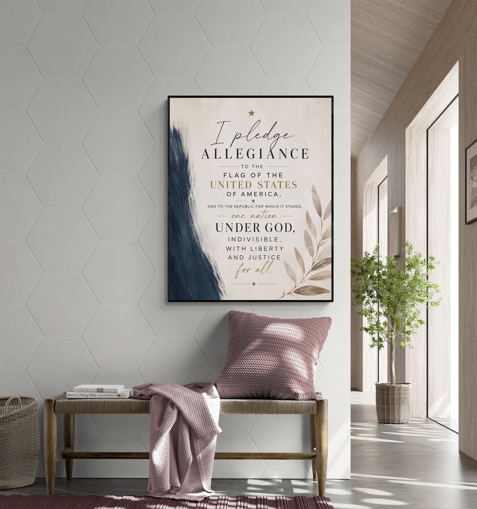 Pledge of Allegiance Wall Art Print | Neutral Patriotic Decor | Modern Americana Typography | Faith and Liberty Home Decor