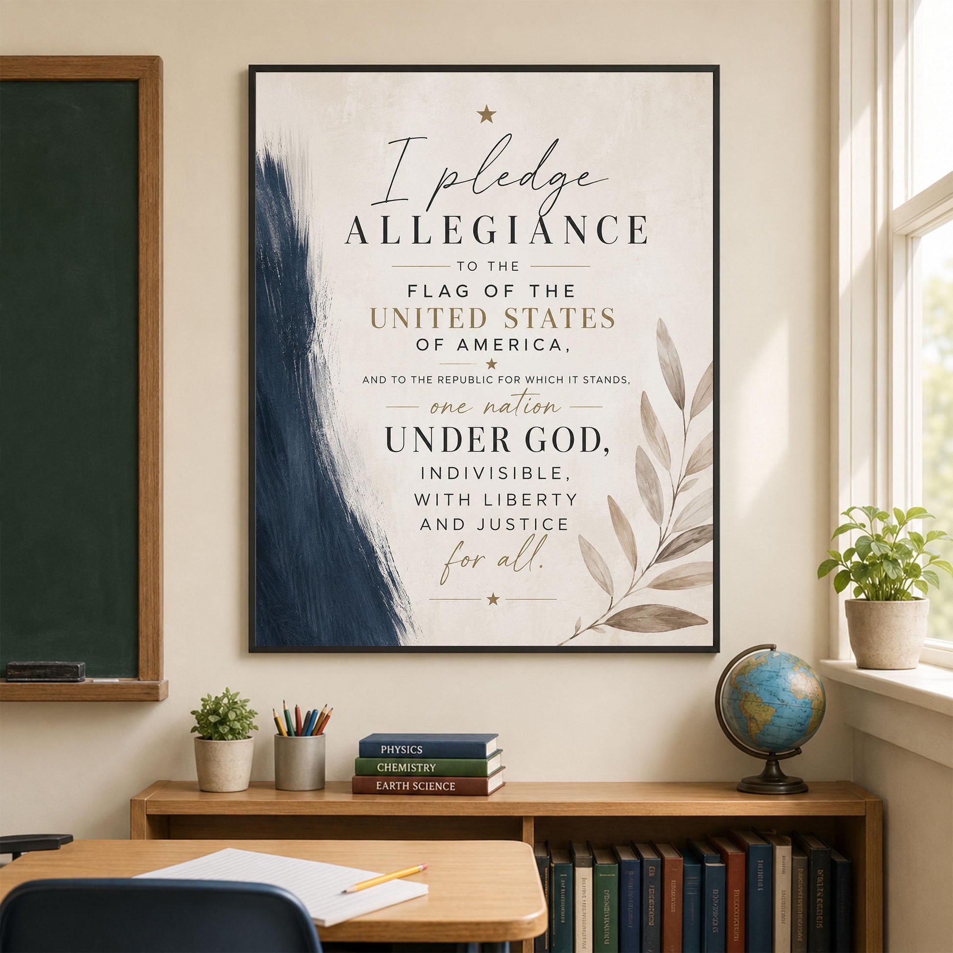 Pledge of Allegiance Wall Art Print | Neutral Patriotic Decor | Modern Americana Typography | Faith and Liberty Home Decor