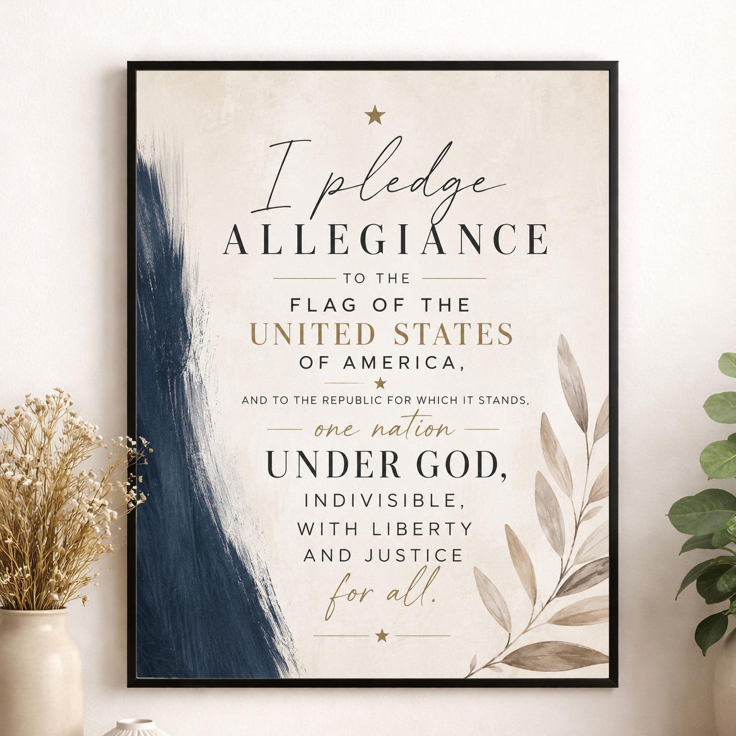 Pledge of Allegiance Wall Art Print | Neutral Patriotic Decor | Modern Americana Typography | Faith and Liberty Home Decor
