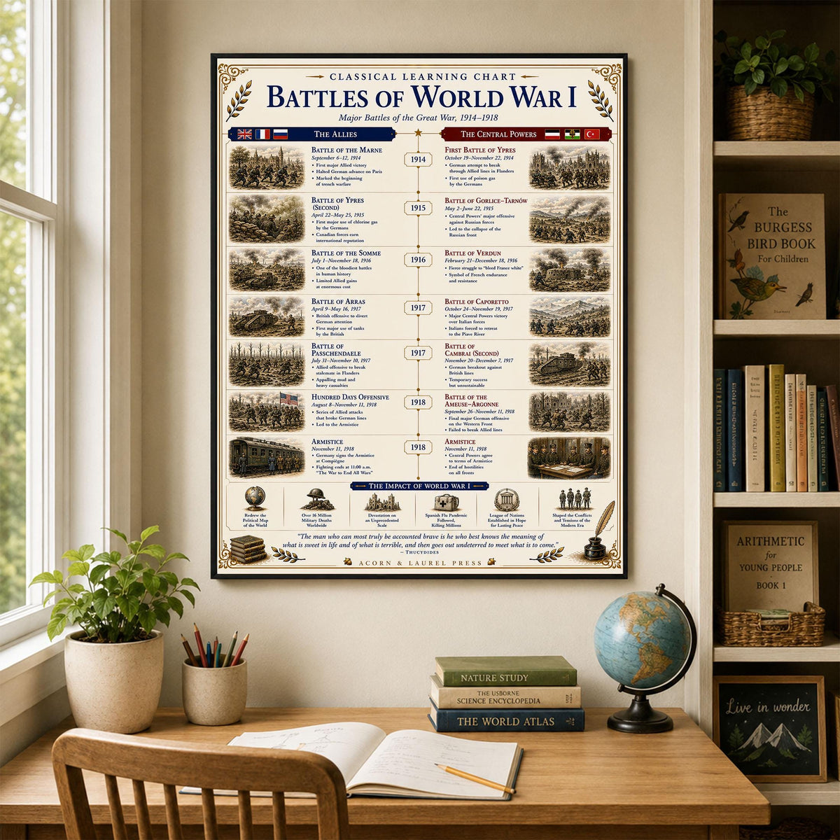Battles of the World War 1 Chart Wall Art Print, Classical Learning Poster, Teacher Classroom Reference, Homeschool, World History Decor
