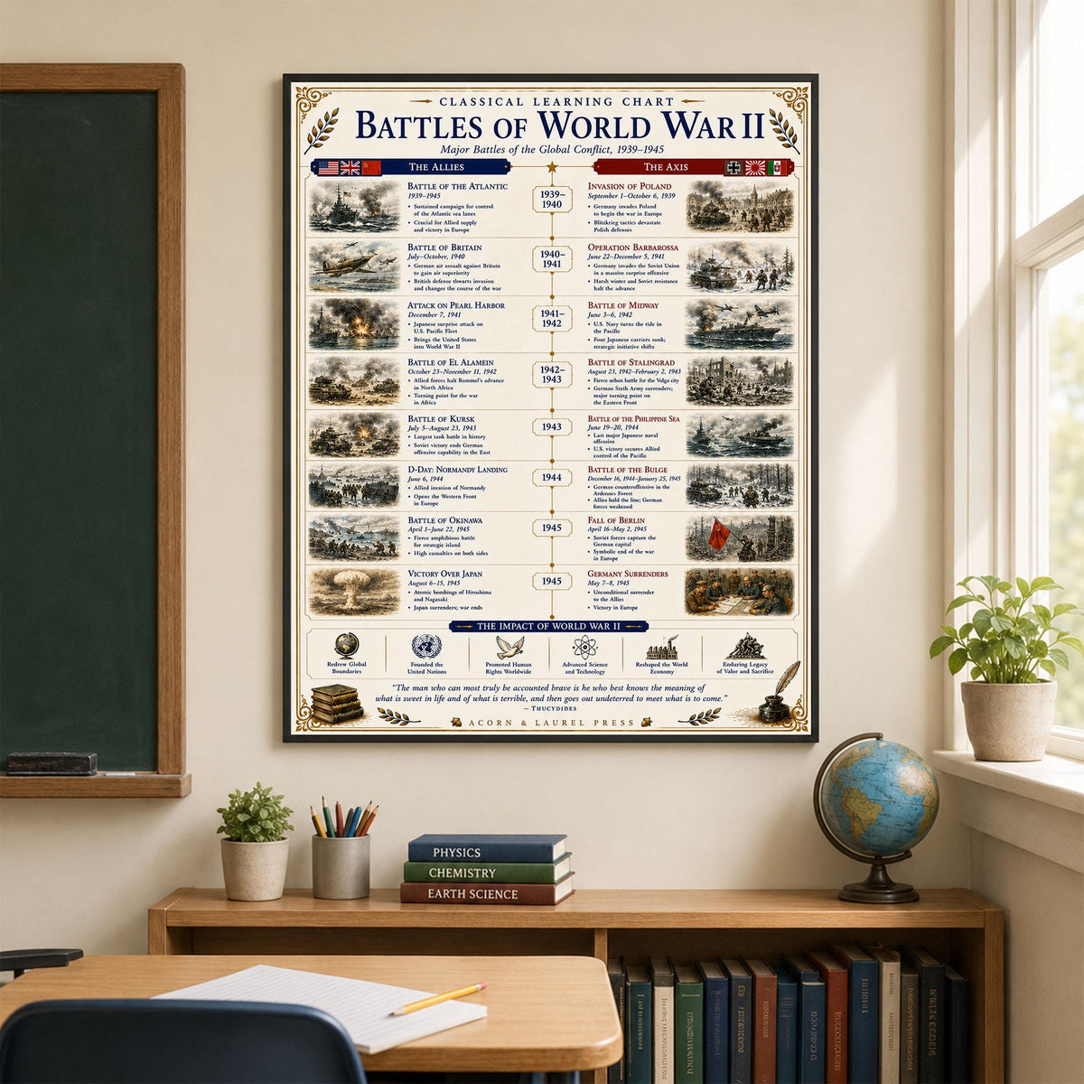 Battles of the World War 2 Chart Wall Art Print, Classical Learning Poster, Teacher Classroom Reference, Homeschool, World History Decor