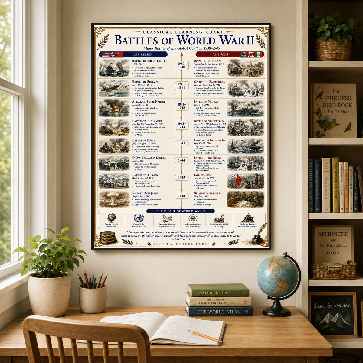 Battles of the World War 2 Chart Wall Art Print, Classical Learning Poster, Teacher Classroom Reference, Homeschool, World History Decor