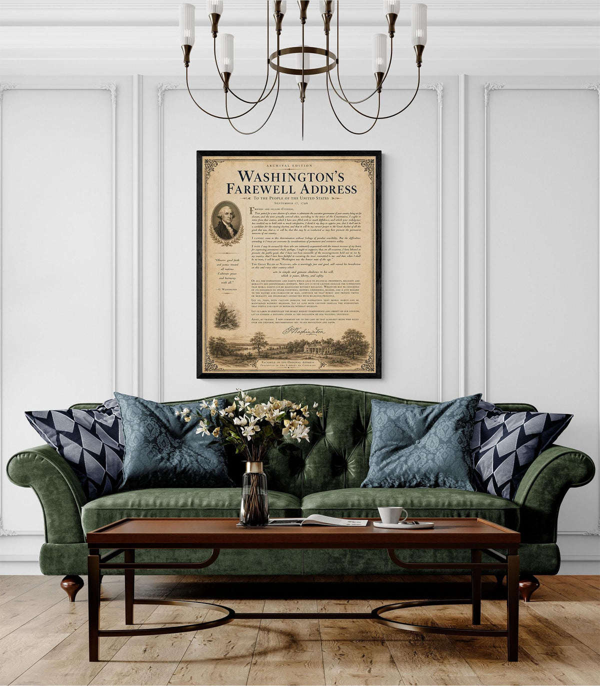 George Washington's Farewell Address Wall Art Print | American Revolution | Patriotic Americana | Vintage Historical Home Decor