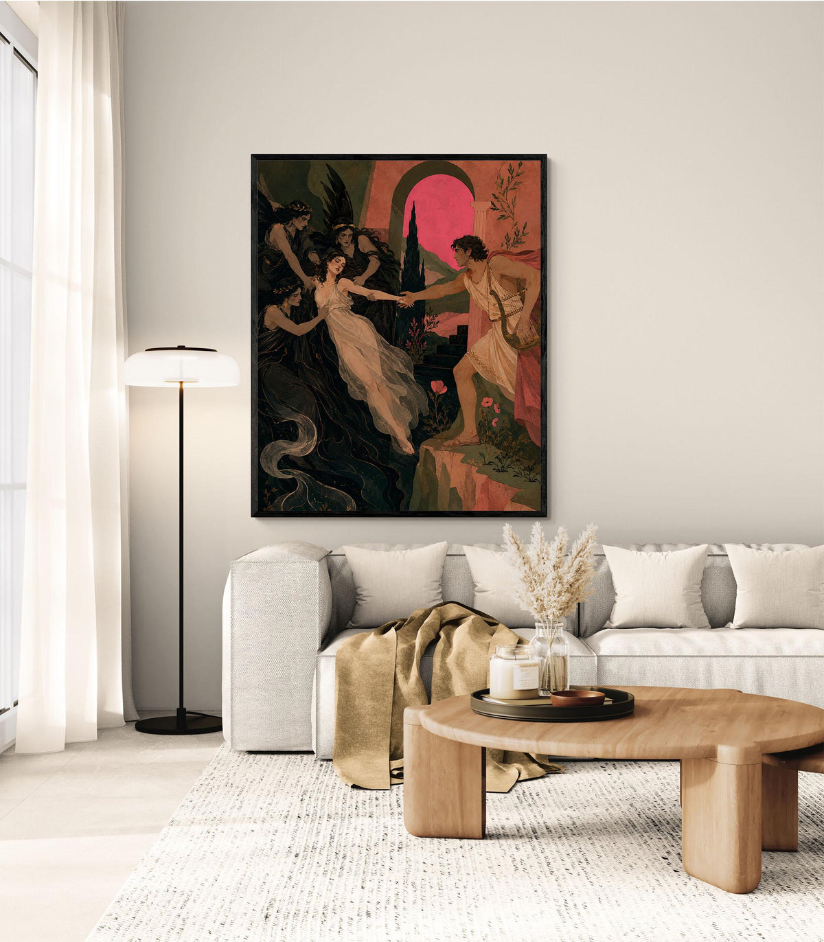 Orpheus and Eurydice Art Print | Ancient Greek Mythology | Classic | Literary | Gods and Goddess Myth | Room | Home Decor Pink Poster