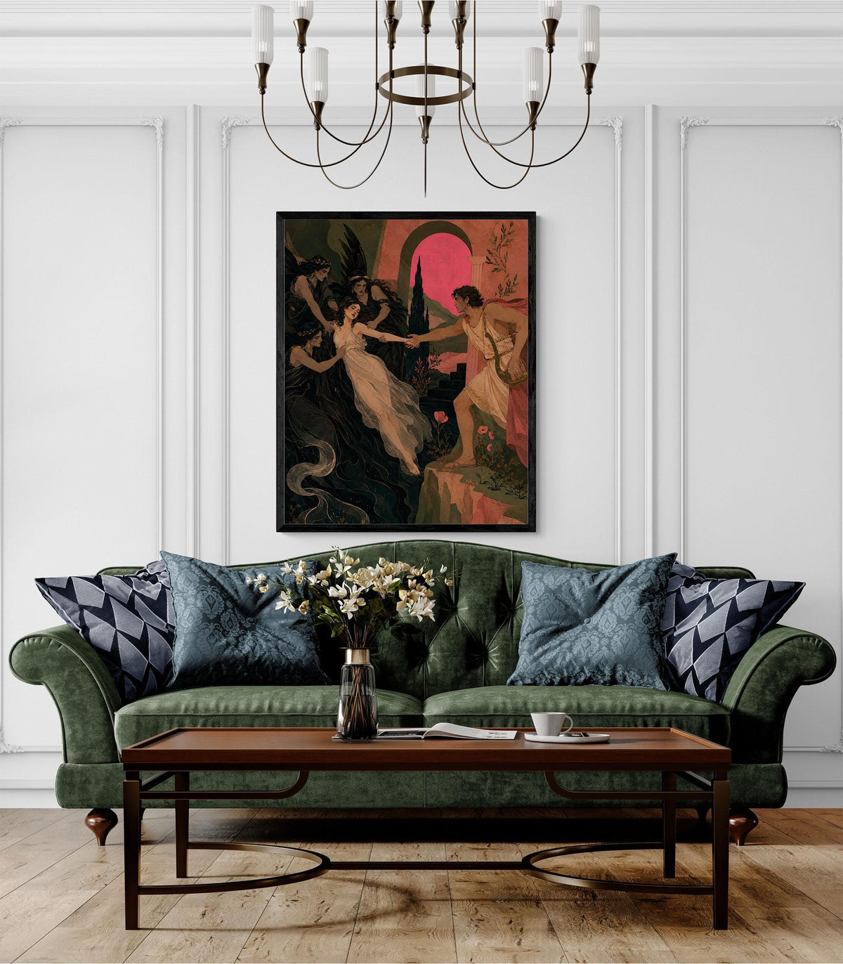 Orpheus and Eurydice Art Print | Ancient Greek Mythology | Classic | Literary | Gods and Goddess Myth | Room | Home Decor Pink Poster