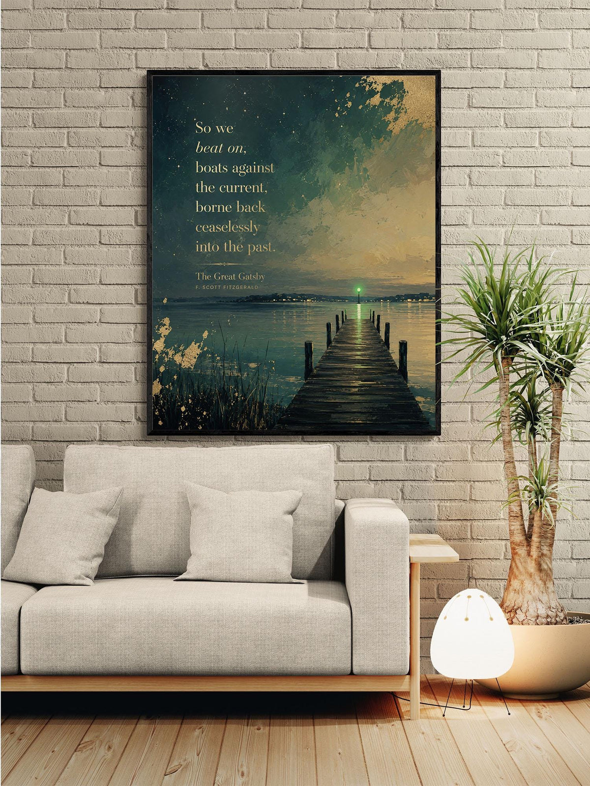 So We Beat On Art Print | Great Gatsby Quote | Green Light At The End Of Daisy's Dock | F. Scott Fitzgerald | Literary Home Decor | Poster