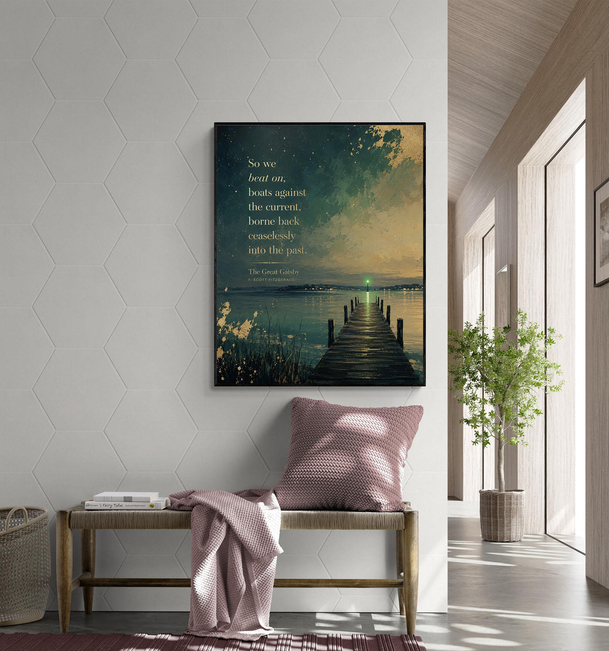 So We Beat On Art Print | Great Gatsby Quote | Green Light At The End Of Daisy's Dock | F. Scott Fitzgerald | Literary Home Decor | Poster