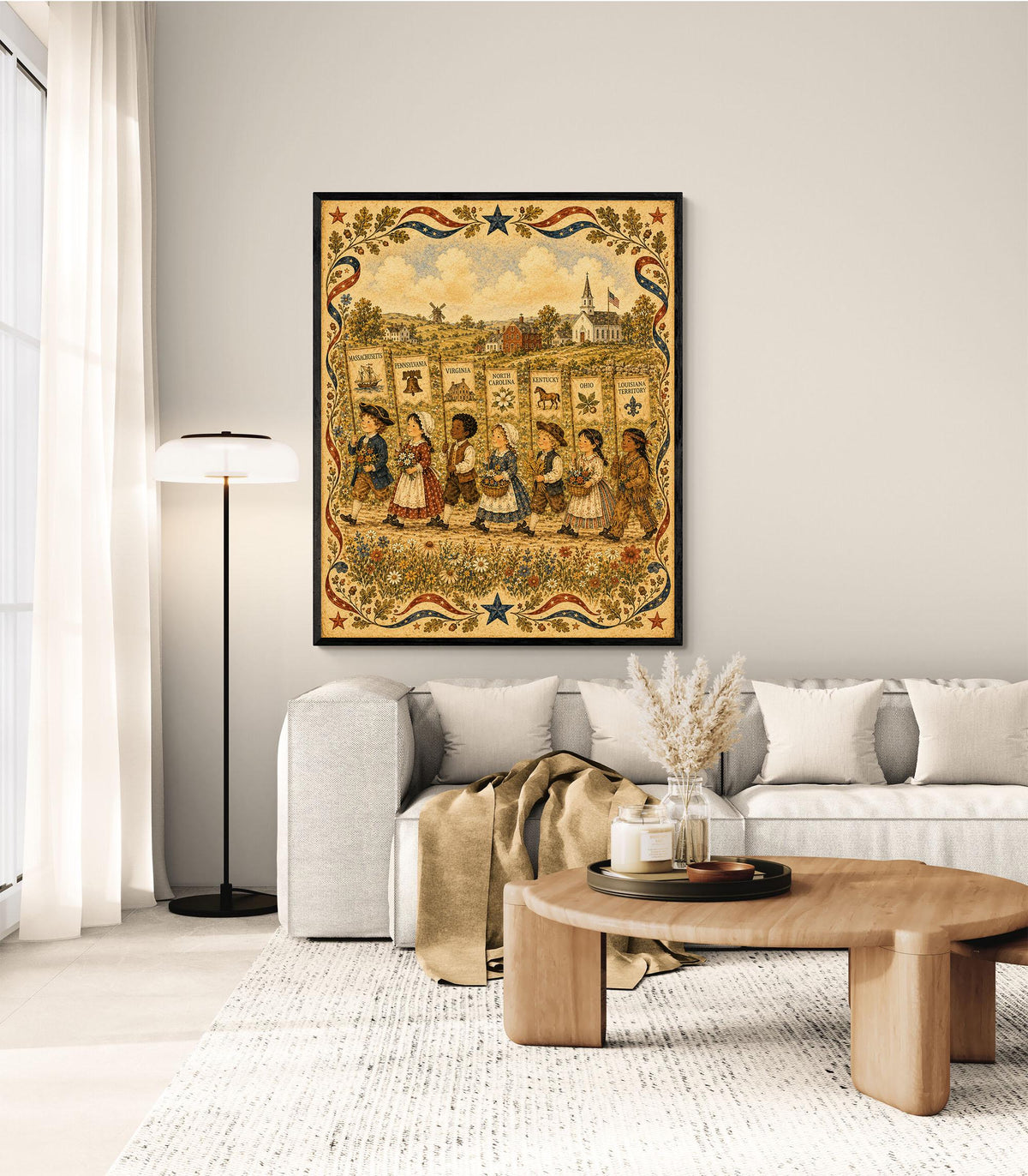 Colonial America State Banner Print | Patriotic Folk Art Wall Decor | Homeschool History Classroom Art | Americana | Portrait Mode