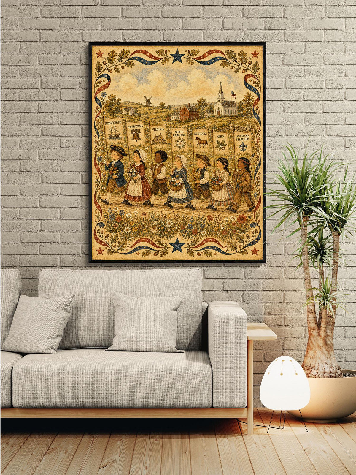 Colonial America State Banner Print | Patriotic Folk Art Wall Decor | Homeschool History Classroom Art | Americana | Portrait Mode