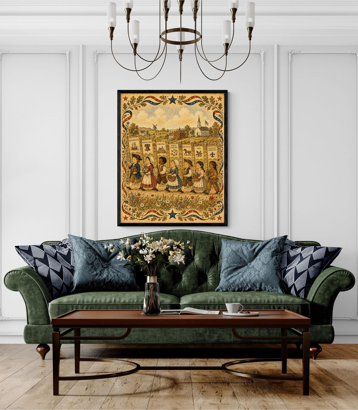 Colonial America State Banner Print | Patriotic Folk Art Wall Decor | Homeschool History Classroom Art | Americana | Portrait Mode