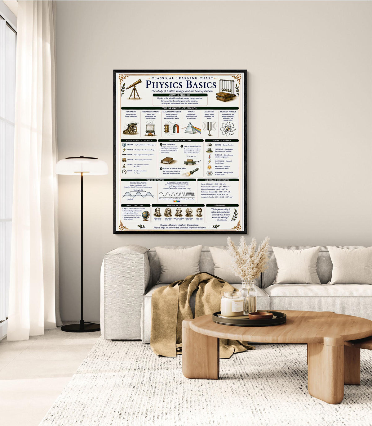 Physics Basics Learning Chart | Science Classroom Poster | Homeschool Physics Wall Art | Educational STEM Reference Print