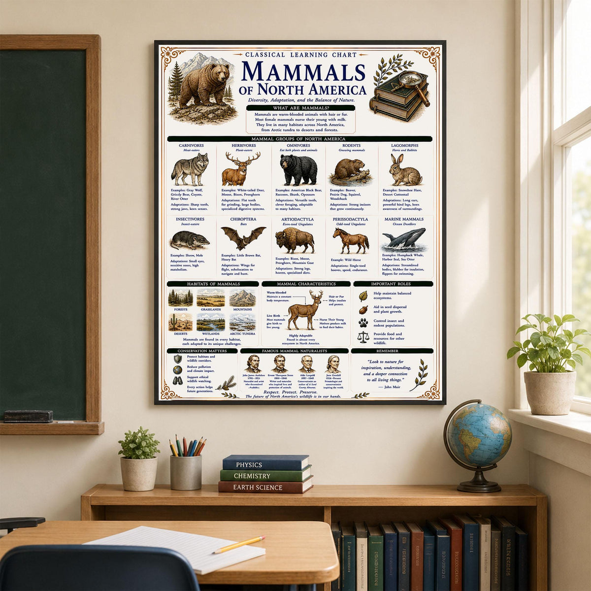 Mammals of North America Learning Chart | Wildlife Classroom Poster | Homeschool Nature Education Print | Science Wall Art