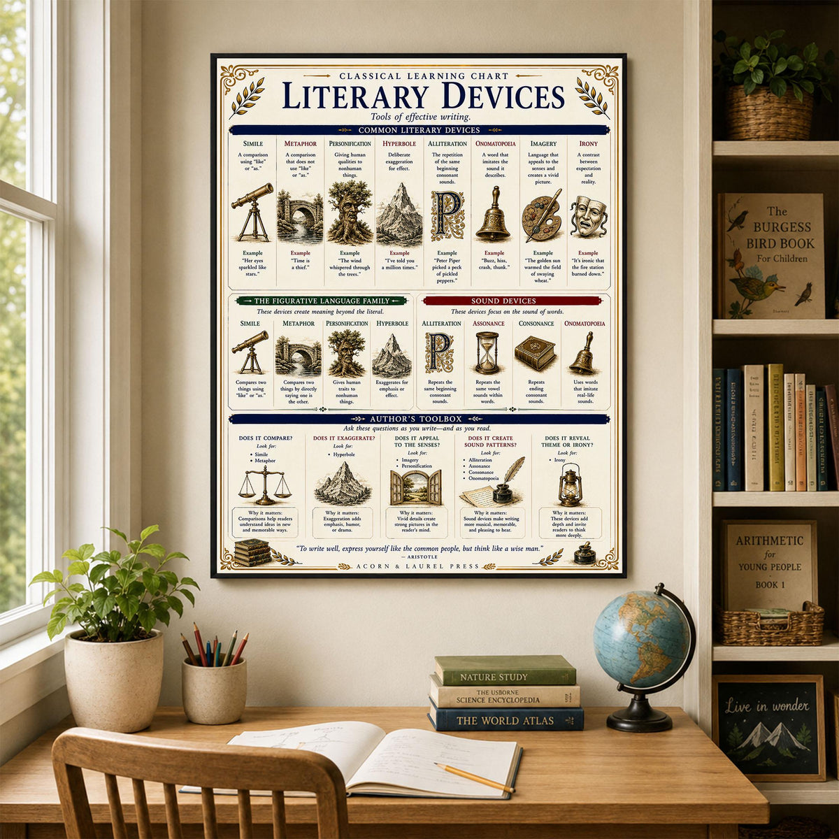Literary Devices Chart | Language Arts Classroom Poster | Classical Learning Chart | Homeschool English Teacher Reference Wall