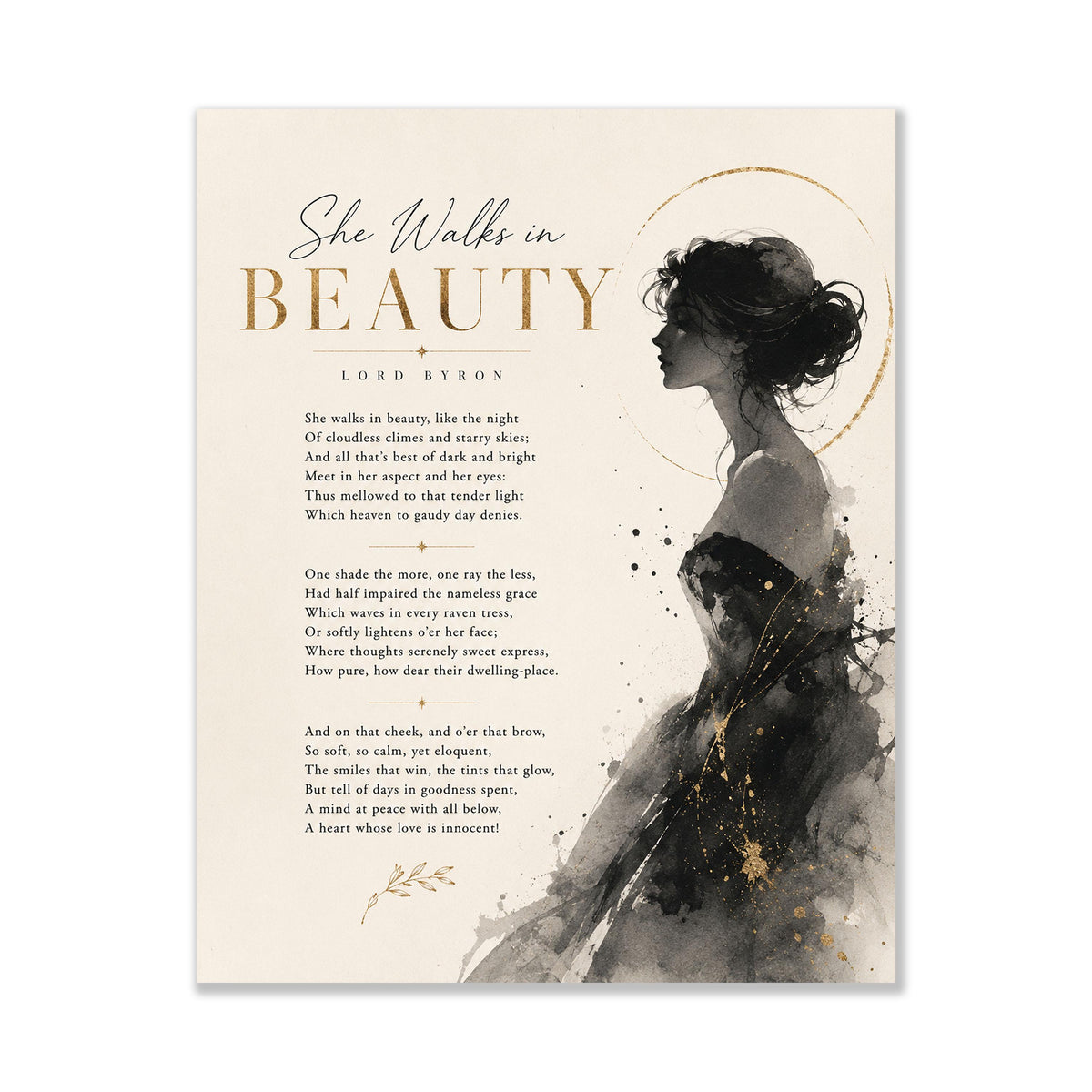 She Walks in Beauty Art Print | Lord Byron Poetry Print | Minimalist Literary Wall Art | Romantic Book Lover Gift