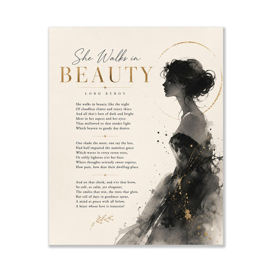 She Walks in Beauty Art Print | Lord Byron Poetry Print | Minimalist Literary Wall Art | Romantic Book Lover Gift