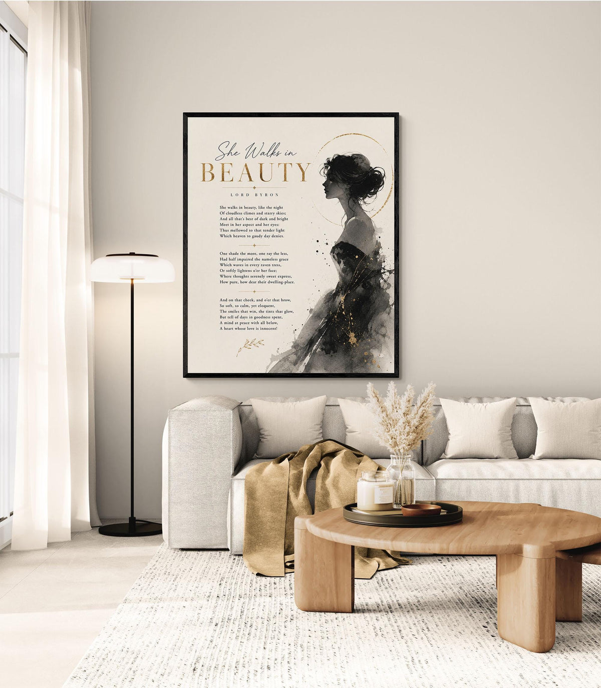 She Walks in Beauty Art Print | Lord Byron Poetry Print | Minimalist Literary Wall Art | Romantic Book Lover Gift