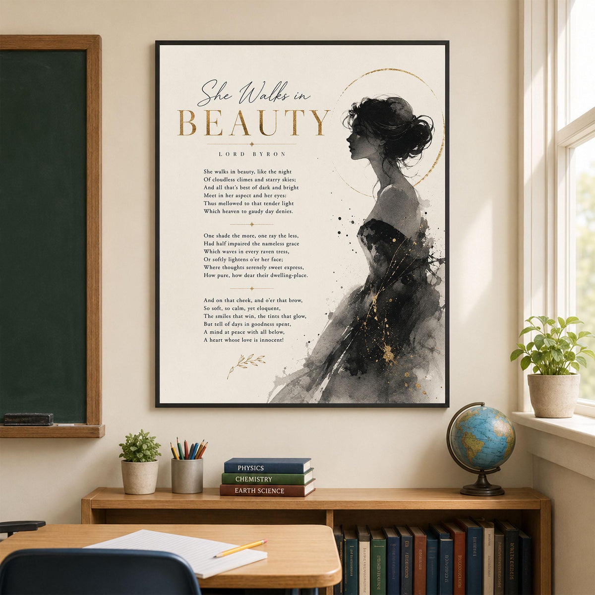 She Walks in Beauty Art Print | Lord Byron Poetry Print | Minimalist Literary Wall Art | Romantic Book Lover Gift