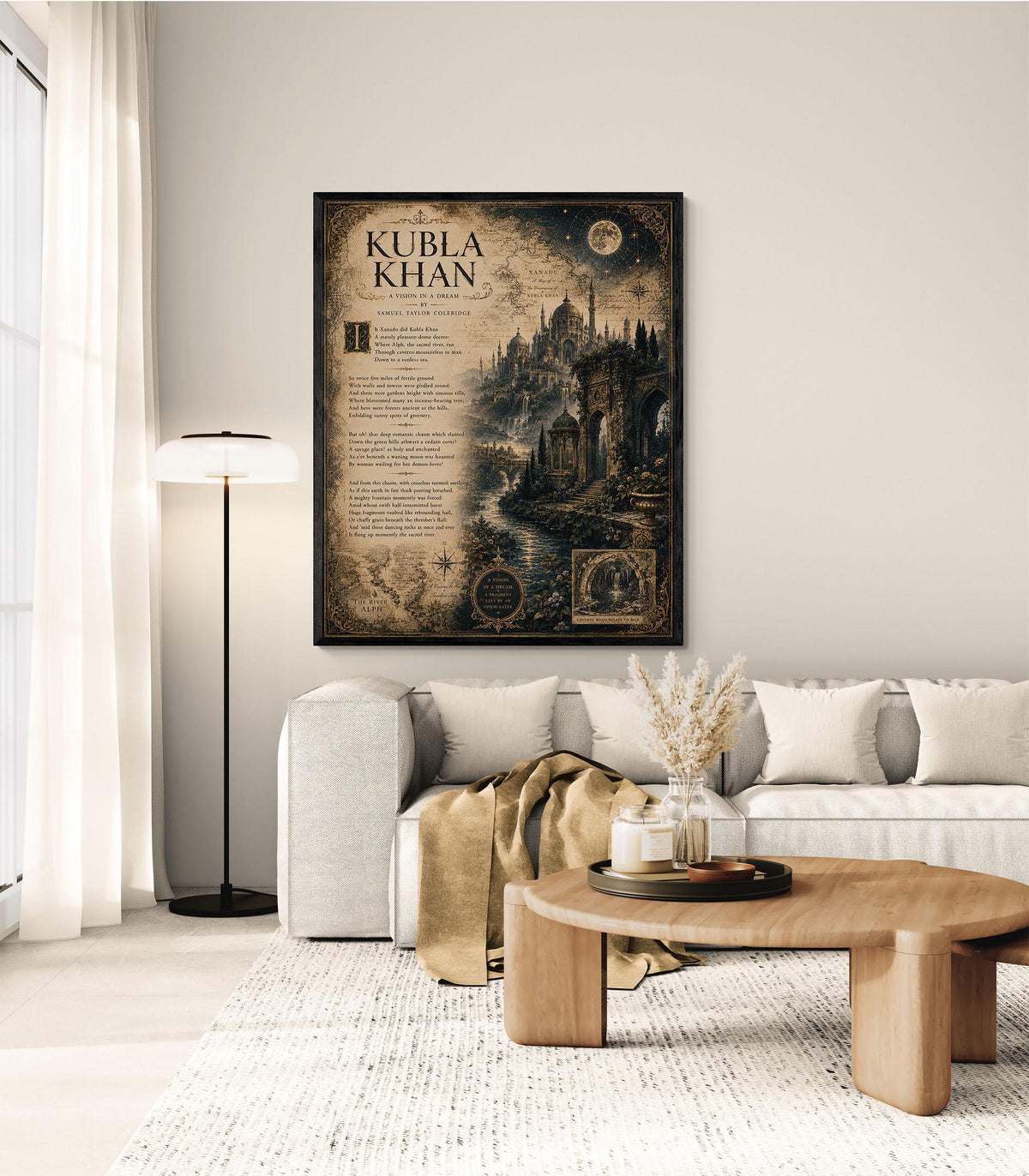 Kubla Khan Art Print | Samuel Taylor Coleridge Poem | Dark Academia Literary Wall Art | Gothic Library Decor