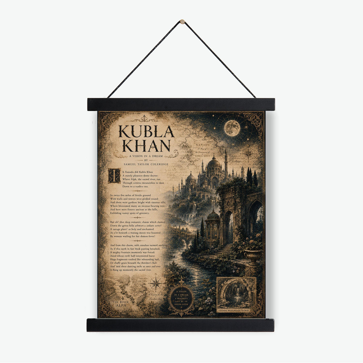 Kubla Khan Art Print | Samuel Taylor Coleridge Poem | Dark Academia Literary Wall Art | Gothic Library Decor