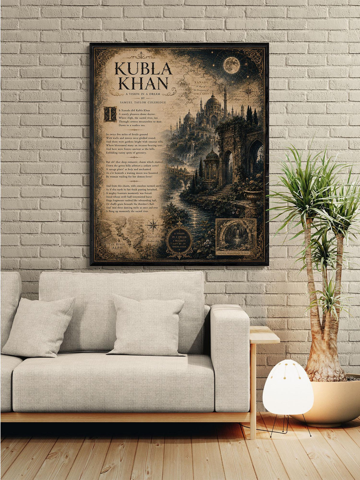 Kubla Khan Art Print | Samuel Taylor Coleridge Poem | Dark Academia Literary Wall Art | Gothic Library Decor