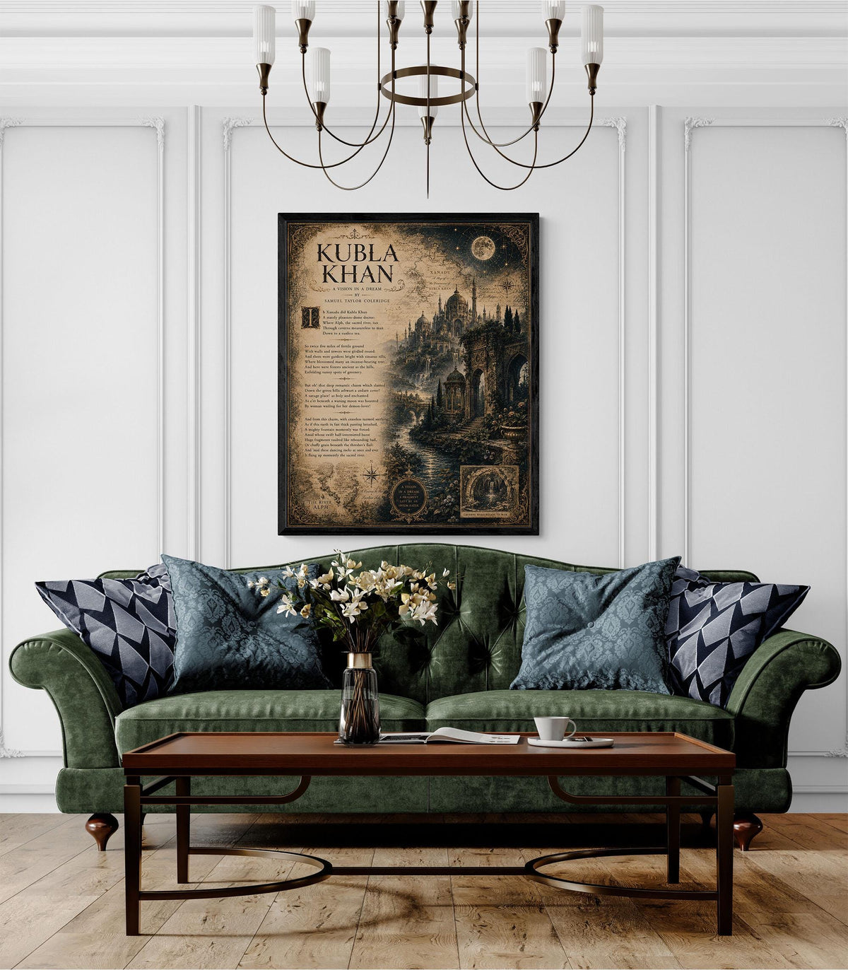 Kubla Khan Art Print | Samuel Taylor Coleridge Poem | Dark Academia Literary Wall Art | Gothic Library Decor