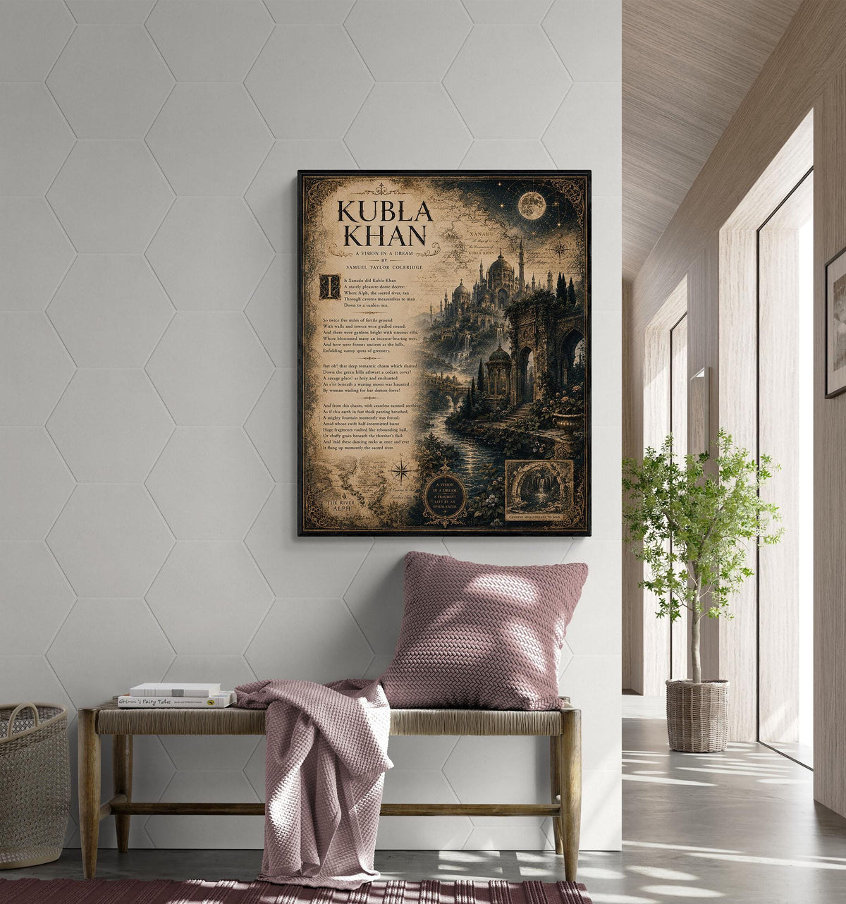 Kubla Khan Art Print | Samuel Taylor Coleridge Poem | Dark Academia Literary Wall Art | Gothic Library Decor