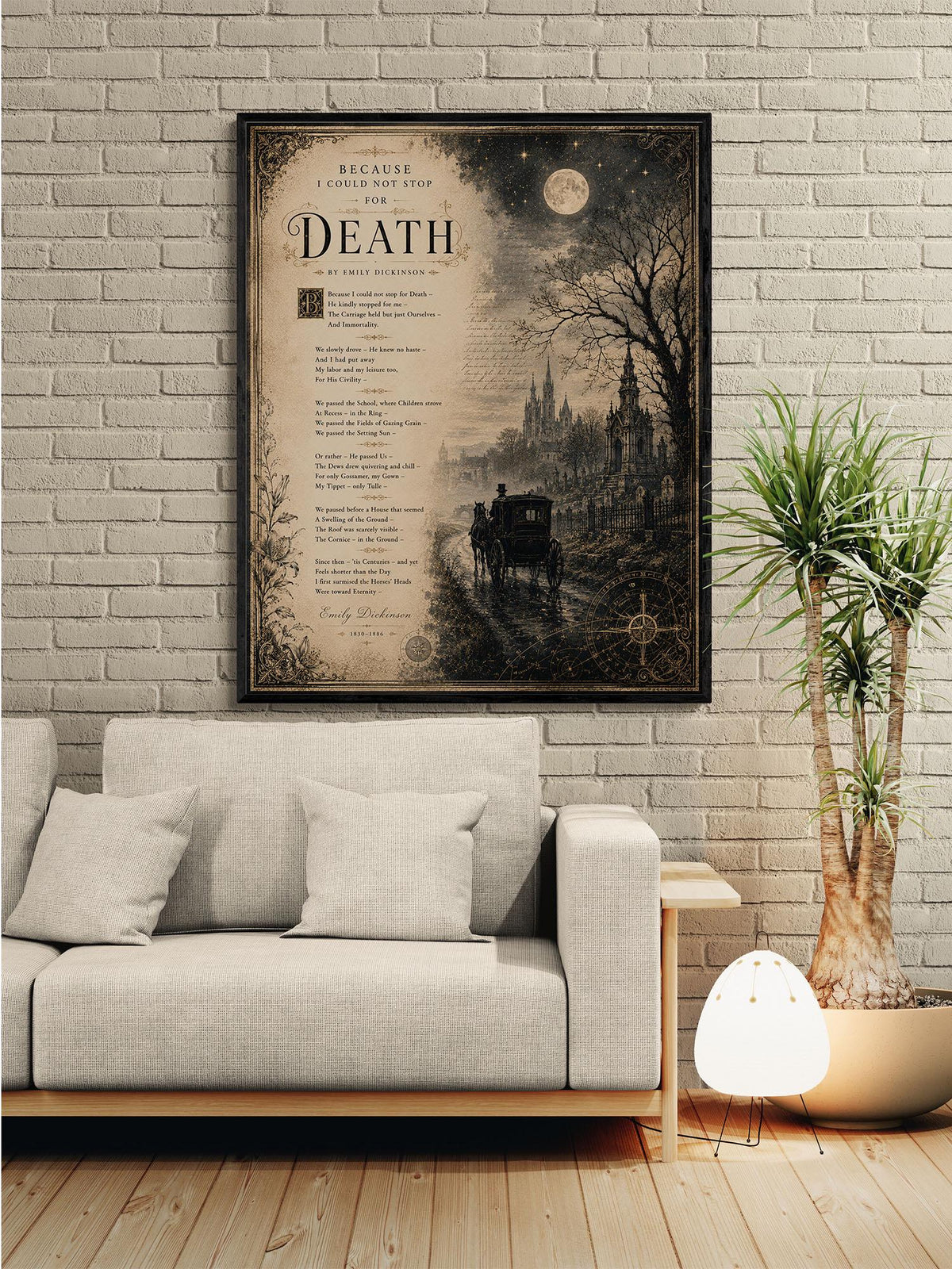 Because I Could Not Stop for Death Art Print | Emily Dickinson Poem | Dark Academia Gothic Literary Wall Decor