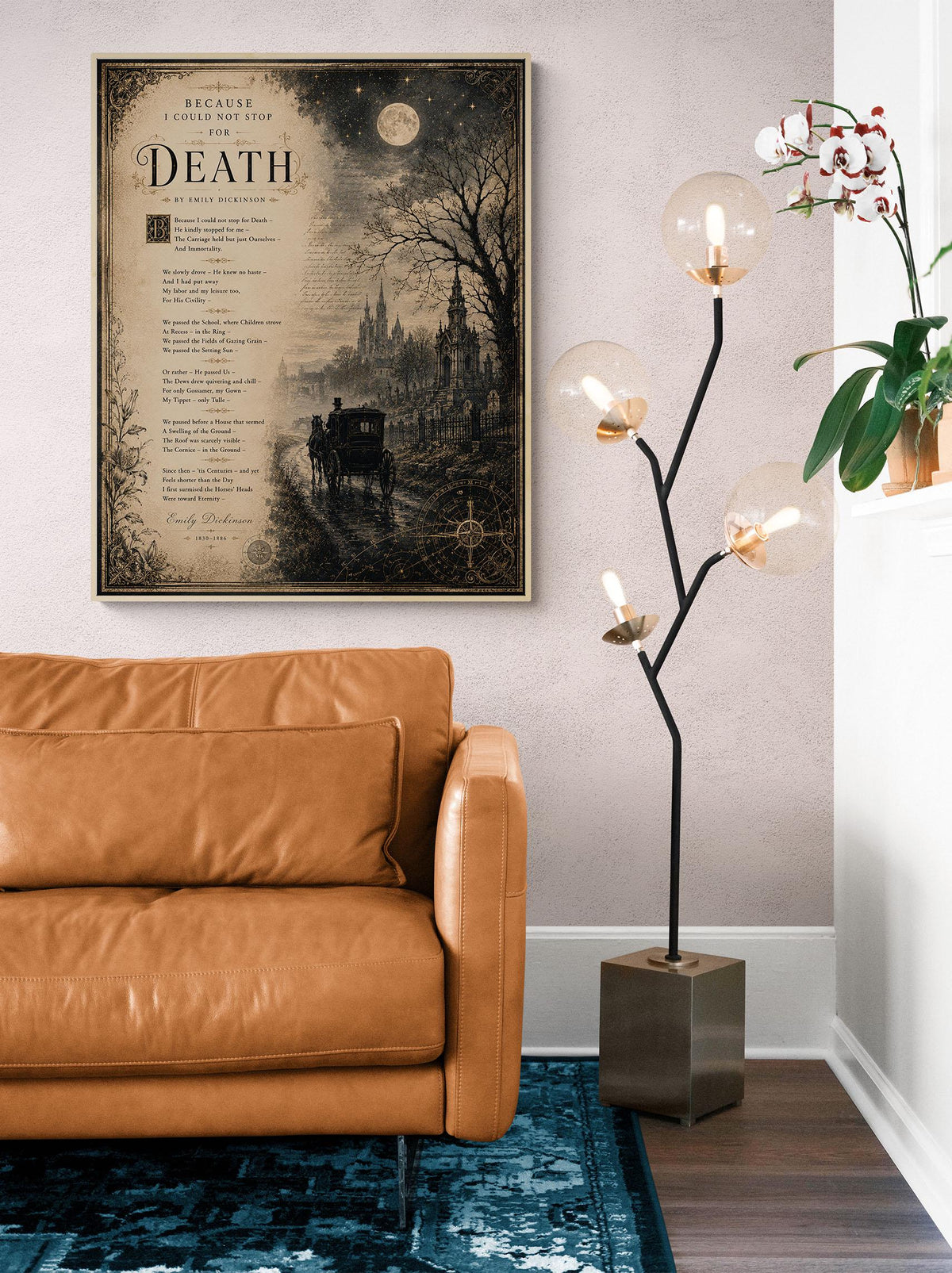 Because I Could Not Stop for Death Art Print | Emily Dickinson Poem | Dark Academia Gothic Literary Wall Decor