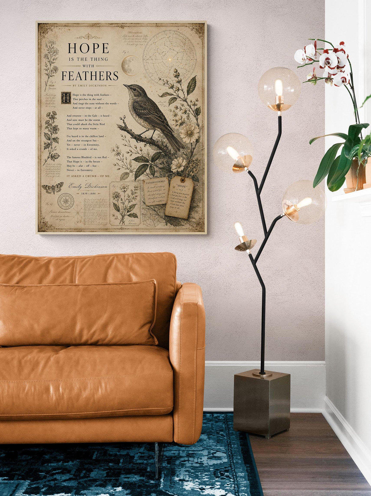 Hope Is the Thing with Feathers Art Print | Emily Dickinson Poem | Vintage Bird Wall Art | Literary Nature Decor