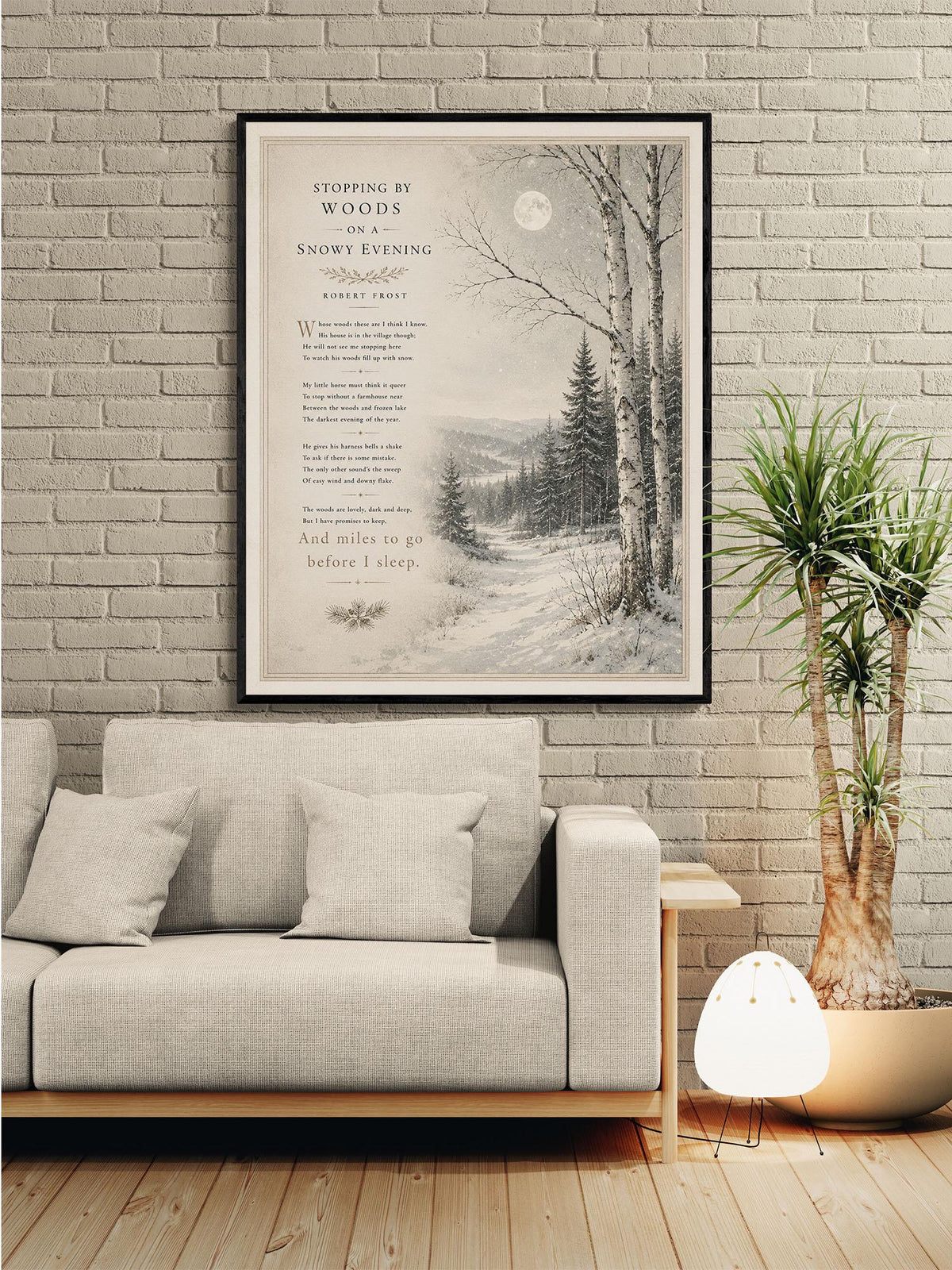 Stopping by Woods on a Snowy Evening Art Print | Robert Frost Poem | Winter Landscape Wall Art | Literary Decor
