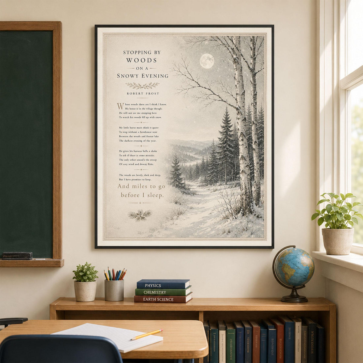 Stopping by Woods on a Snowy Evening Art Print | Robert Frost Poem | Winter Landscape Wall Art | Literary Decor