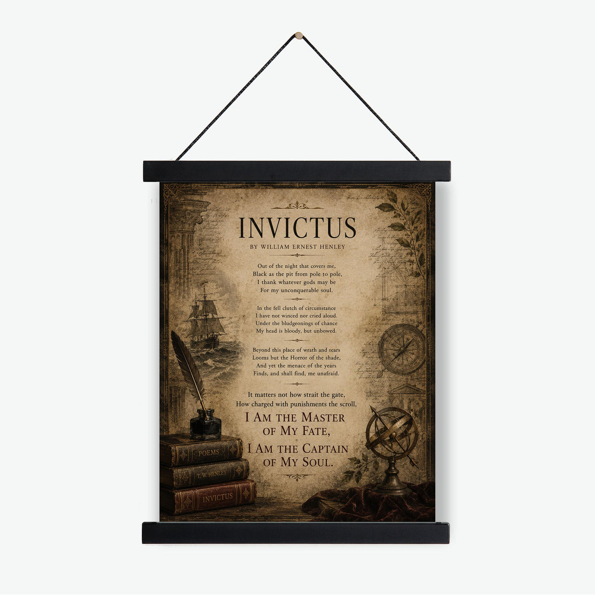 Invictus Art Print | William Ernest Henley Poem | Dark Academia Literary Wall Art | Motivational Office Decor