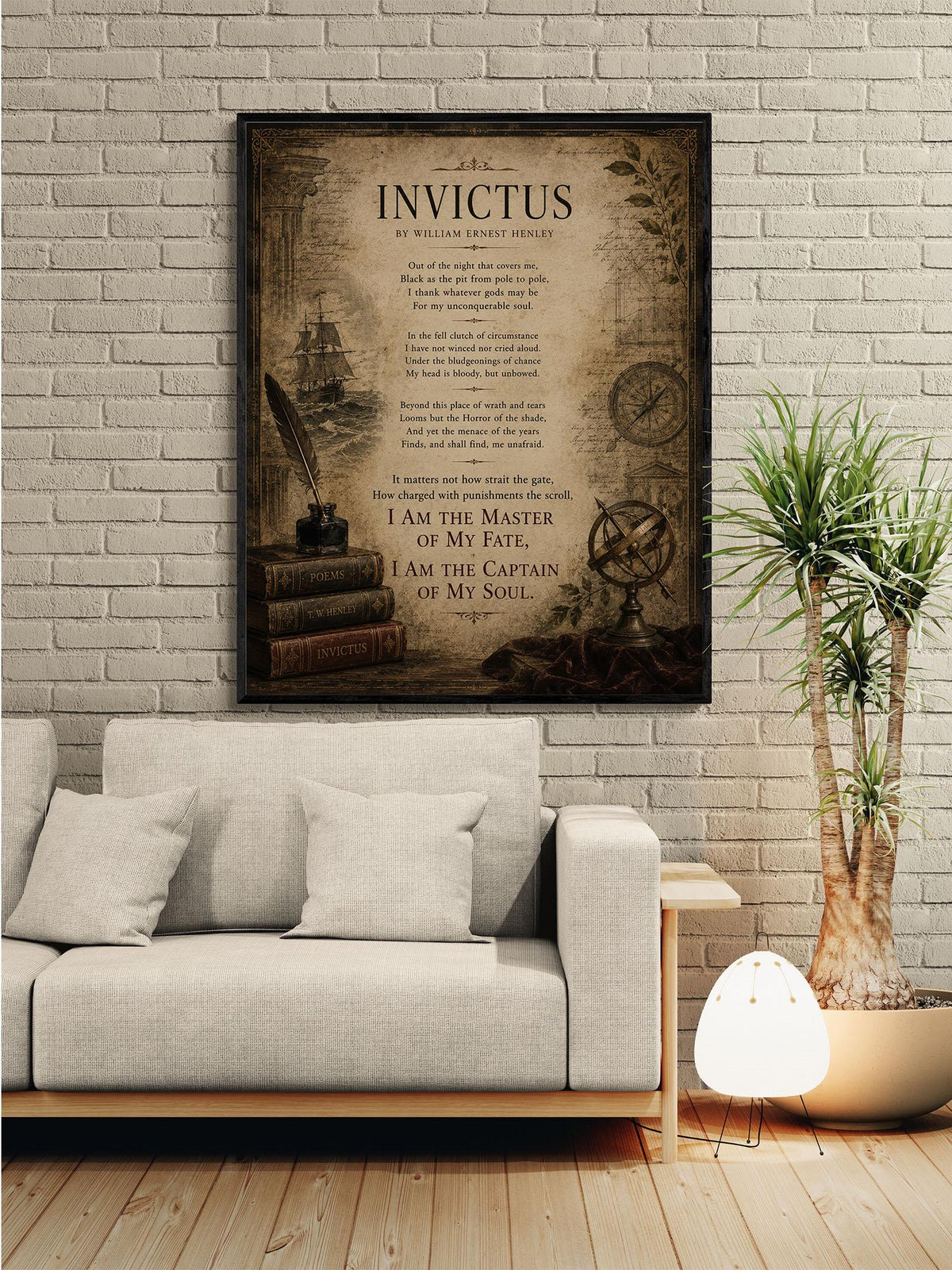 Invictus Art Print | William Ernest Henley Poem | Dark Academia Literary Wall Art | Motivational Office Decor
