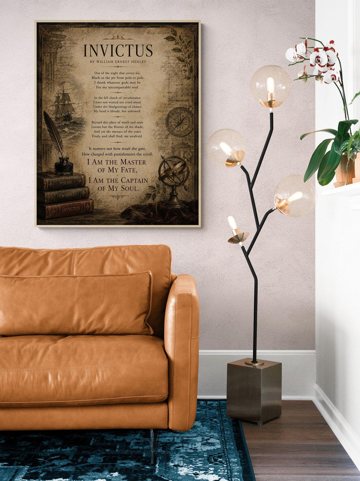 Invictus Art Print | William Ernest Henley Poem | Dark Academia Literary Wall Art | Motivational Office Decor